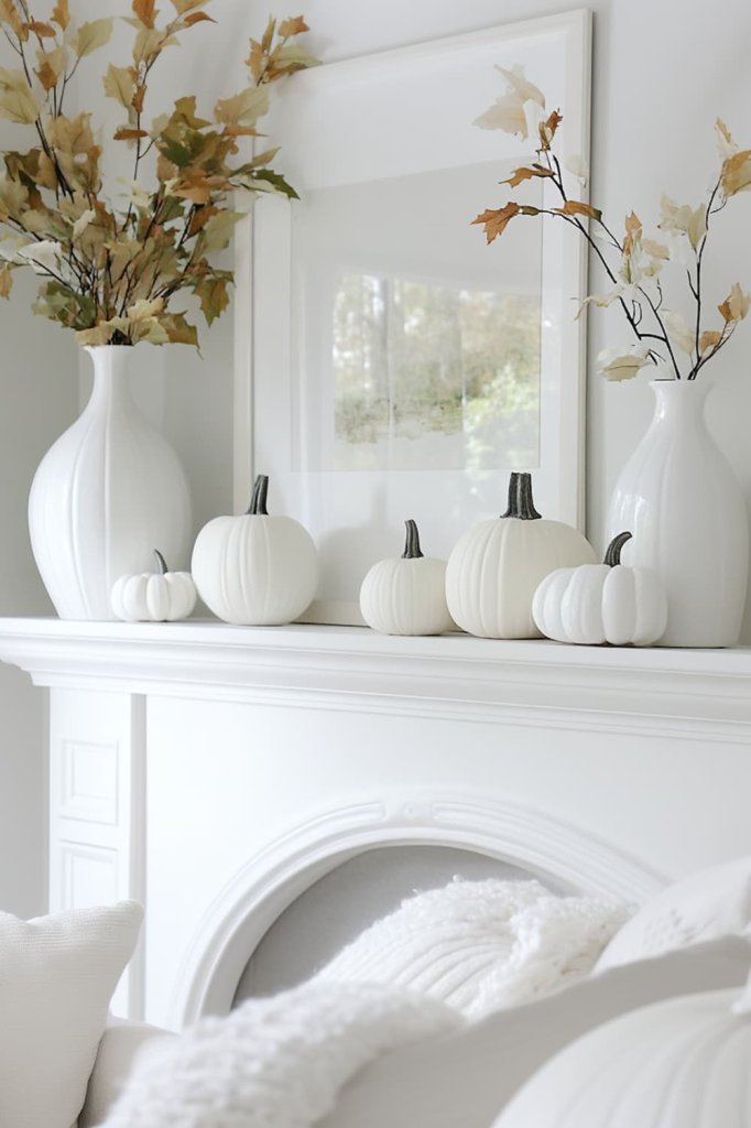 monochromatic white fall mantel