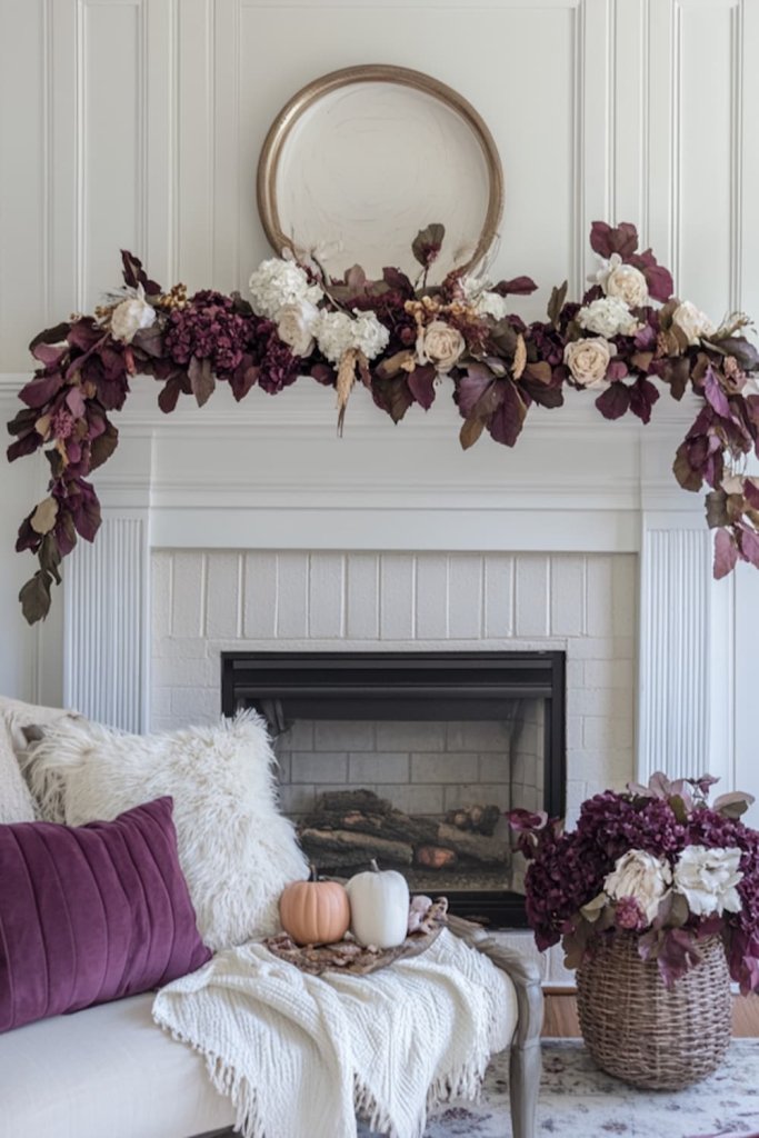 Monochromatic plum fall fireplace